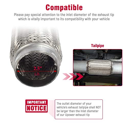 Upower 2.5 Inch Diameter Exhaust Flex Extension Pipe Connector Tube, 6"OAL Heavy Duty Stainless Steel 25006D Couplings