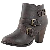 Forever Women's Buckle Strap Block Heel Ankle Booties, Brown 8