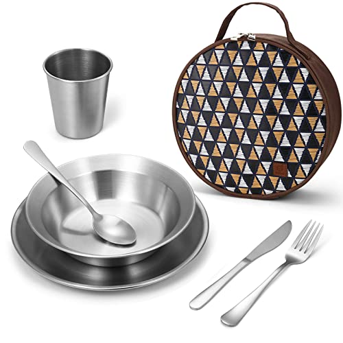Odoland Camping Complete Messware Kit, Polished Stainless Steel