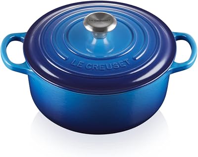 Le Creuset Signature Cast Iron Round Casserole 22 cm Azure with Lid