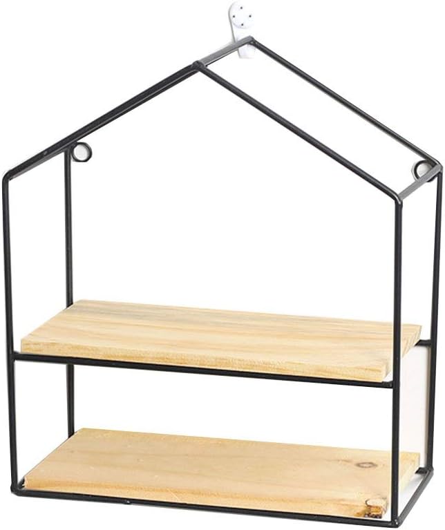 Wallmounted shelves, wrought iron doublelayer grid living room wall