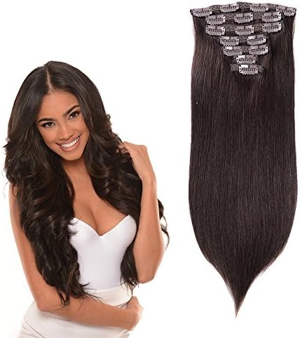 MaiDuo 18" 120 grams Straight 7 pieces Clip in Hair Extensions Real Human Hair Extension Clip on Hair Extensions Remy Hair for Woman (18" 4.24 oz, Straight Dark Brown)