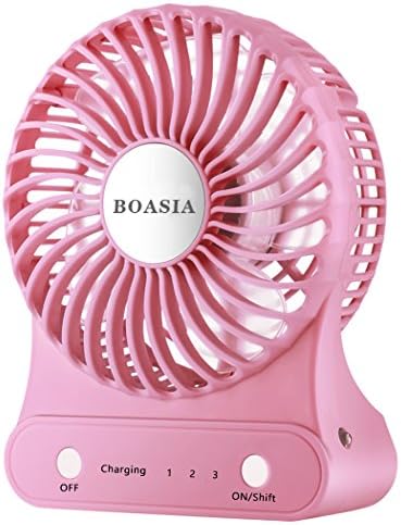 Mini Portable Desk Fan, USB 2200mAh Rechargeable Battery Cooling Fan, LED Side Light Designed for Outdoor Activities like Traveling, Camping, Boating, Picnic (Pink)