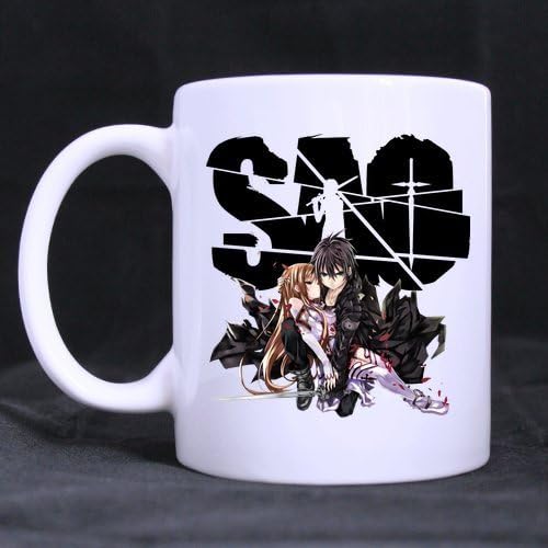 Japan Anime Cartoon Sword Art Online Kirito and Asuna Custom White Coffee Mug Tea Cup 11 OZ Office Home Cup (Printed on two sides)