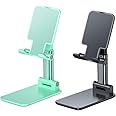 OGMAPLE 2 Pcs MT-6 Cell Phone Holder, Adjustable Angle and Height, Anti-Slip Silicone Pad, Foldable and Portable, Compatible with 4-8 Inch Devices(Black+Green)