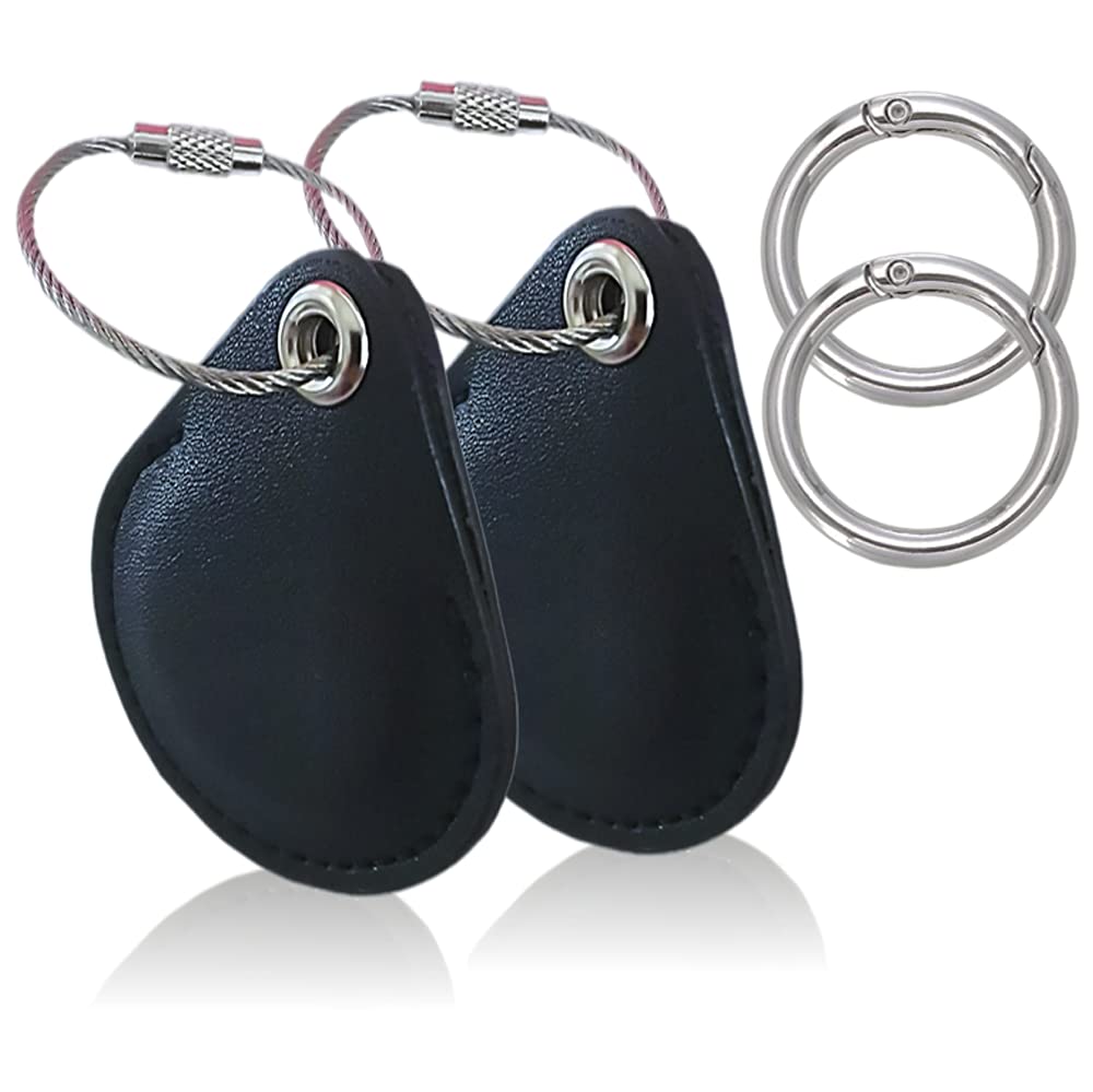Photo 1 of Leather Case for Airtags,Moto tag as Accessories with Keychain Connect Apple Tracker/Locator, Airtag Holder Sleeve Cover Protect Finder for Key,Bag,Dog cat Collar.(Black)(2 Pack)
