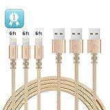 IPhone Charger TIMMY 3Pack 6FT Nylon Braided Lightning cable certified to charging Cable with charging indictor powerline for iPhone 5/5C/5S/6S/6S PLUS/7/7 plus, iPad Air, and more (Gold)