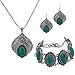 YAZILIND Jewelry Sets Silver Plated Retro Green Synthesis-Turquoise Flower Pendant Necklace Drop Earrings Bracelet