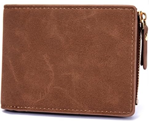 Mens Leather Wallet Slim Front Pocket Wallet Minimalist ID Wallet Bifold Trifold Hybrid Coffee