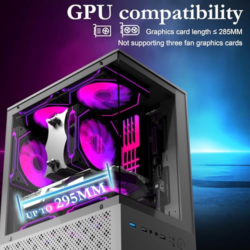 Micro ATX Case, MATX,ITX PC Case with 2 X 120mm ARGB Fan Pre-Installed, Panoramic View Tempered Glass Front & Side Panel, Black