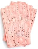 Riparo Women's Fingerless Half Finger Driving Motorcycle Unlined Leather Gloves (7, Pink)