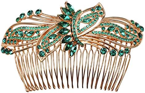 Faship Gorgeous Emerald Color Green Rhinestone Crystal Huge Floral Hair Comb