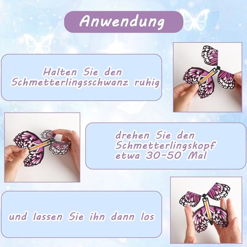 VGOODALL 24 Stück Fliegende Schmetterlinge, Magische Schmetterling Spielzeug Magic Flying Butterfly Card Wind up Butterfly Toy Fliegender Schmetterling Karte