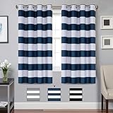 Turquoize Striped Curtain Room Darkening Grommet Unlined Window Curtains Navy Blue Striped Curtain Panels for Living Room/Bedroom Set of Two Panels Each 52 x 63 - Inch