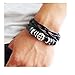 COOLLA Fashion Jewelry Bangle Bracelet Made of Black Leather and Beads, Cross Charm Bracelet Couple Bracelet with Metal Woven Snapper SL2615
