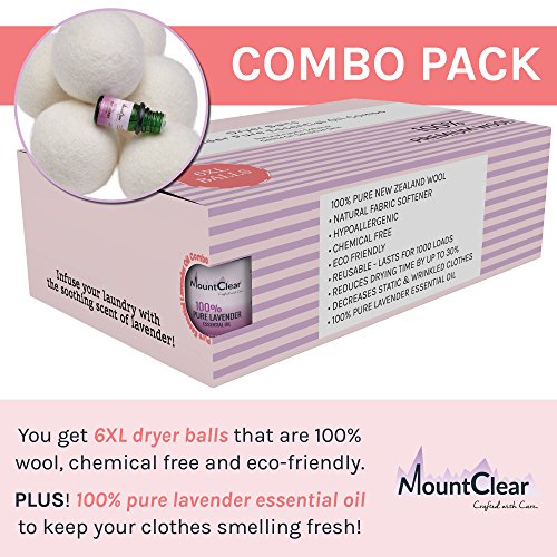 Mountclear Wool Dryer Balls-Lavender Scented–Fabric Softener-All Natural, Chemical Free and Hypoallergenic Reusable Washer Balls-Shorter Drying Time Saves You Time and Money-6 Pack Laundry Balls - Thumbnail 6