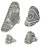 Pack of 4 Vintage Tribal Indian Mayan Calendar Aztec Warrior Band Men Biker Ring