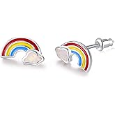 CiNily Opal Stud Earrings Gold Plated Cute Small Animal Earrings Horse/Rainbow/Tiny Triangle Hypoallergenic Earrings for Women Girls