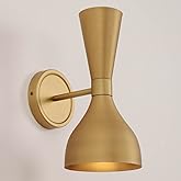 RUSTICBEAM Modern Brass Gold Wall Sconce Light Vintage Double Wall Sconce with Funnel Metal Shade Indoor Hardwire Wall Mounte