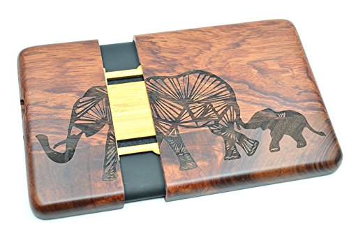 VolksRose Amazon Kindle Paperwhite Wooden Case - Rosewood Elephants - Premium Quality Natural Bamboo / Wood Cover for All Kindle Paper White Versions