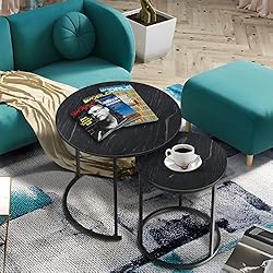 Black Marble Nesting Coffee Table for Small Place