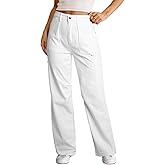Dokotoo White Pants Straight Leg Jeans for Women Trendy Baggy Wide Leg Dress Pants Women Slacks Business Casual High Waisted Trousers Trendy Loose