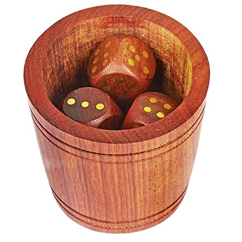 Fathers Day Gifts Handcrafted Wooden 5 Dice Box Holder Shaker Dice Roller Thrower Portable Dice Cup Five Dice Game Set Storage Case Decorative Brass Inlay Toys & Games Party Favor Gift Ideas