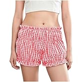 POHADON Women's Plaid Layered Ruffle Shorts Cute Lolita Shorts Mini Casual Pajama Shorts Y2k Gingham Boxer Lounge Shorts