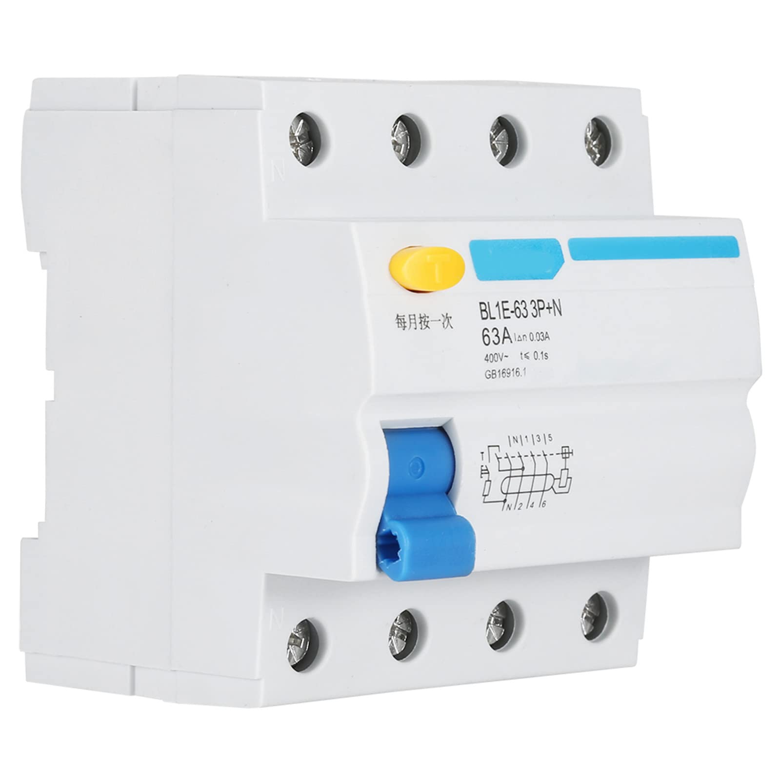 3P+N Rail Mounting Circuit Breaker 63A Residual Current Circuit Breaker RCCB Air Switch for Earth Leakage Protection