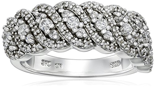 Sterling Silver Multi Diagonal Cluster White Cubic Zirconia Ring, Size 8