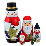WOVTE Cutie Lovely White Snowman Santa Claus Christmas Tree Nesting Dolls Matryoshka Madness Russian Doll Popular Handmade Kids Girl Gifts Toy Set of 5