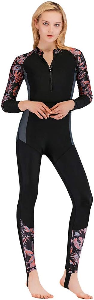 StyleV Women Patchwork Long Sleeve One Piece Full Diving Suit Keep Warm Wetsuit Swimsuit UV Protection Full Body Swimwear for Swimming Surfing Snorkeling Diving Water Sports