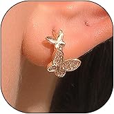 Sparkling Rhinestone Butterfly Earrings,14K Gold Cubic Zirconia Hoop Earrings Party Prom Dainty Double Butterfly Huggie Earrings Accessories Gifts