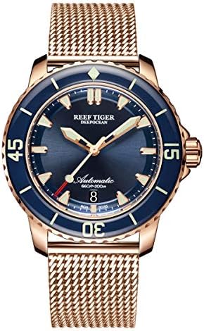Reef Tiger Aurora Serier RGA3035 Men 200M Waterproof with Super Luminous Calendar Automatic Mechanical Wrist Watches - Steel
