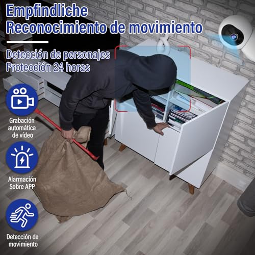 LEMONSEA Camara de Seguridad Interior, 2MP Camara WiFi de Visión 360°, Camaras de Seguridad Inalambricas con Vision Nocturna y Audio Bidireccional, Detección de Movimiento, Alarma, Poyo Alexa y Google