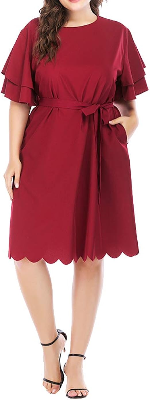 1pc Women's Plus Size Dress Multilayer Sleeve Medium Length ONeck