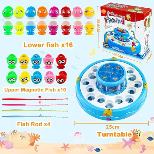 Jerryvon Toys Children 3 Years Montessori – Gift Child 3 4 Years – Fish Fishing Game with 26 Fish Toys and 4 Fishing Rod – Educational Games Children Girl 2 3 4 Years Old – Double Layer Design