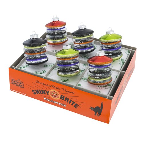 Radko Shiny Brite 6 Count Halloween Lanterns with Tinsel Ornaments