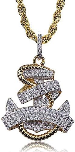 AOVR Hip Hop Cuban Link Chain 14k Gold Silver Plated CZ Crystal Fully Iced-Out Plug Pendant