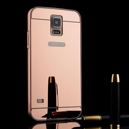 TOCASO Spiegel Aluminium Schutzhülle kompatibel für Samsung Galaxy S5 Hard PC Hülle Mirror Look Bumpe Case kompatibel für Sam