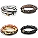 FUNRUN JEWELRY 4PCS Leather Bracelet for Men Wristband Long Around Bracelet Wrist Cuffs Set Adjustable