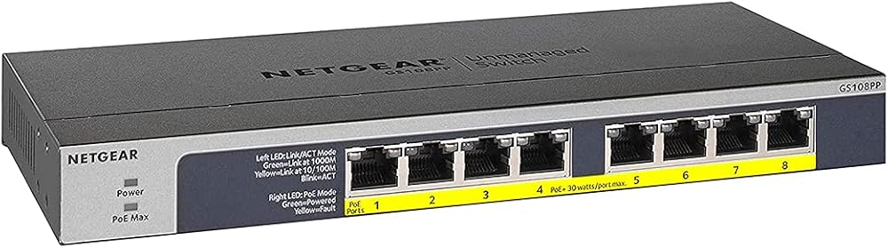 NETGEAR GS108PP 8 Port PoE Switch 8 PoE+ 123W Gigabit Desktop Wall Rack
