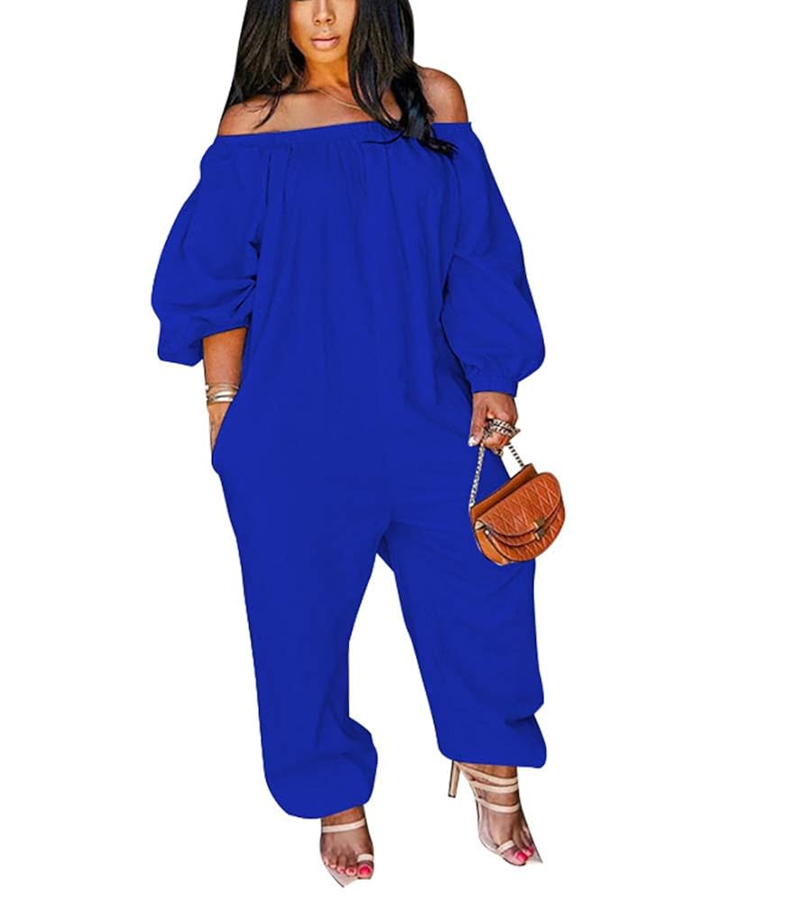 Buy THLAI Womens Sexy Off Shoulder Loose Fit Jumpsuits Long Sleeve Wide