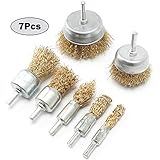 7-Piece Brass Coated Wire Brush Wheel & Cup Brush Set with 1/4-Inch Shank
