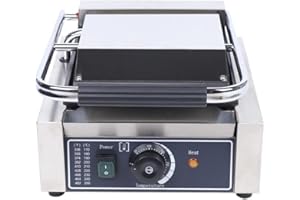 BFDIEEM Commercial Sandwich Panini Press Grill,1800W Single Flat Plates Electric Stainless Steel Sandwich Maker, Temperature Control 122°F-572°F for Hamburgers Steaks Bacons