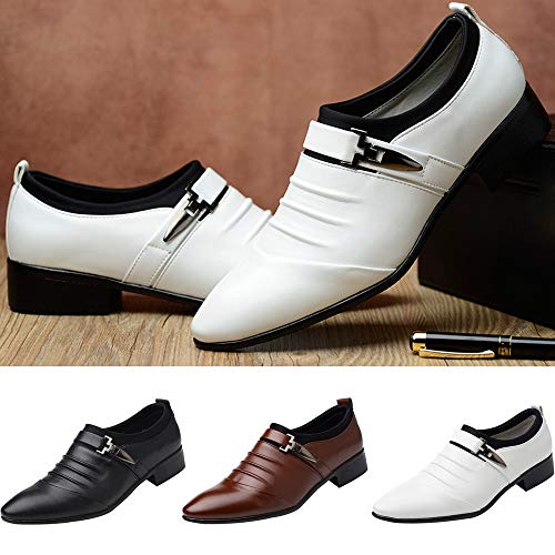 Corriee Gift Idea Mens Dress Shoes Formal Pointed Toe Slip On Business Shoes Men's Leather Shoes White - Thumbnail 2