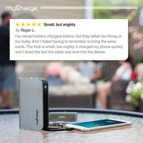 myCharge Portable Charger Power Bank - HubPlus 6700 mAh External Battery Pack | Wall Charger Foldable Plug | Built in Cables (Apple iPhone Charger Lightning Cable and Android Samsung Micro USB Cable
