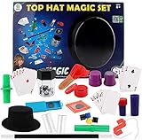 Top Hat Magic Set Collection Show - Magic Kit with Plastic Magician Hat, Easy Tricks for Kids - Ideal Children Age 6 Years and Up Girls Boys Adults - Illusion Magic Tricks Box Set Wand Cards Finger