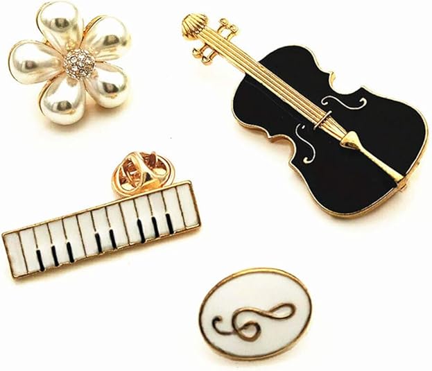 CAROMAY 4 PC Music Lapel Pins Set Enamel Pins Cute Guitar Piano Note