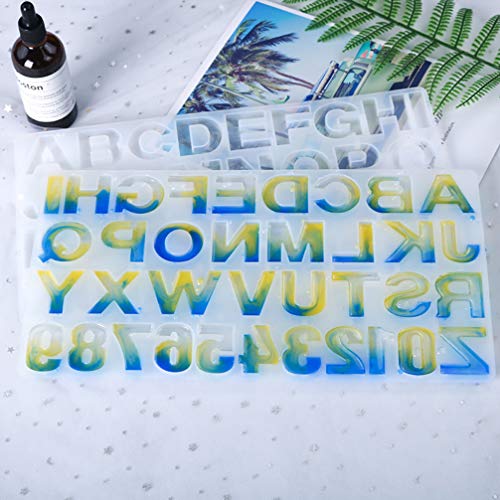 Alphabet Number Resin Molds Set SWBONBON Molds Letter Backwards Epoxy Resin Casting with Silicone Sheets and Accessories, Tools Durable for Making Jewelry Pendant and DIY Craft Keychain